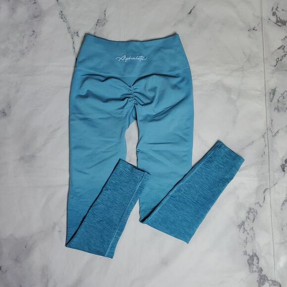 Blue Athletic Leggings with Color Block Design - Picture 2 of 5